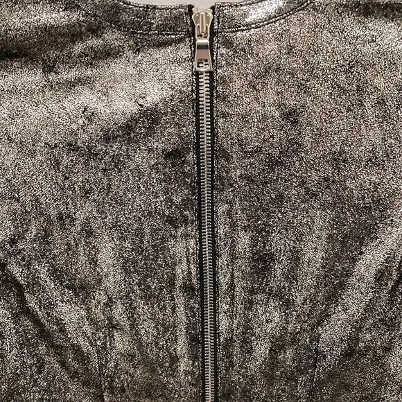 RTA Calfskin Silver Metallic Leather Mini Dress with Exposed Zippers. Size 0. - Picture 6 of 11